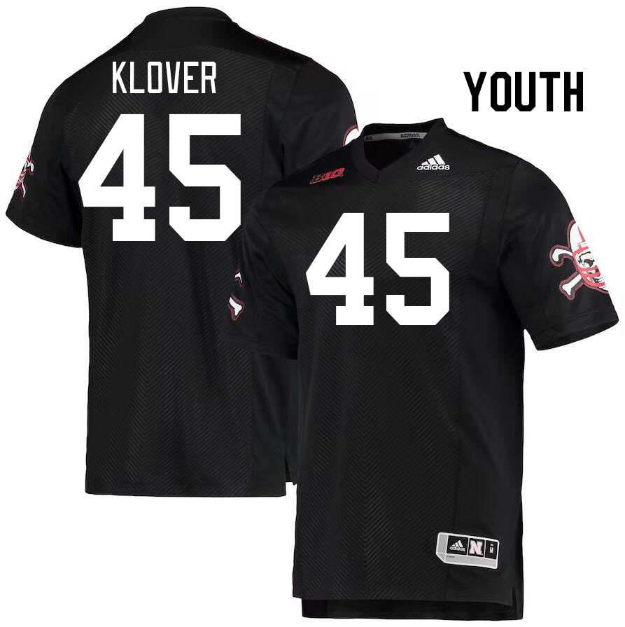 Youth #45 Braden Klover Nebraska Cornhuskers College Football Jerseys Stitched Sale-Black